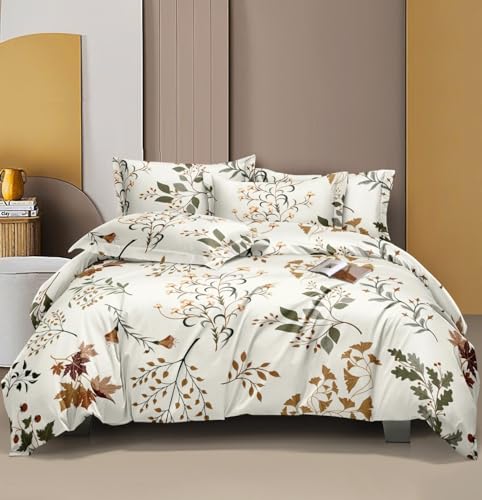 Image of DECOMIZER Soft Glace Cotton Super King Size AC Comforter II Blanket II Duvet for Double Bed with 108 x 108 Inch Bedsheet and 2 Pillow Cover - 4 Piece Comforter Set - White Maple