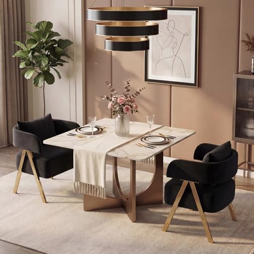 Image of STHOUYN Modern Velvet Dining Chairs Set of 2 with Gold Metal Legs, Black