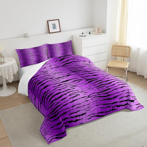 Image of Feelyou Kids Queen Zebra Stripes Comforter Queen Size for Boys Girls, Comforter Set Jungle Animal Bedding Set Animal Fur Print Duvet Set Girls Bed Set 3Pcs