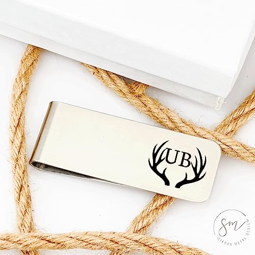 Antlers Money Clip Personalized Men's Wallet Initials Woodsman Deer Initials Money Wallet Personal Money Wallet Clip Dad Grandpa Antler Buck ANTLERS-MONEY3