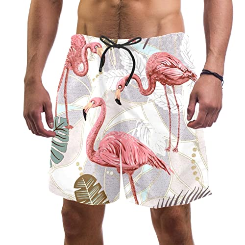 Maillots de Bain Homme JDEZ : Short de Plage Flamingo et Feuilles de Palmier