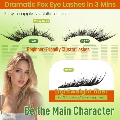 KEYYOU Fluffy Fox Eye Lash Clusters Thick DIY Extensions for Dramatic Look - 2