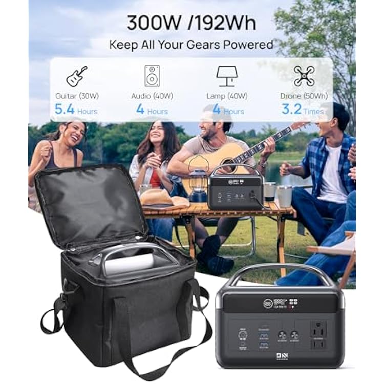 DaranEner Portable Power Station 192Wh LiFePO4 Battery, Solar Generator with Storage Bag, 2AC 300W (600W Surge), USB-C 60W PD, Fast Recharge for Camping, RV, Outdoor, Emergency Backup
