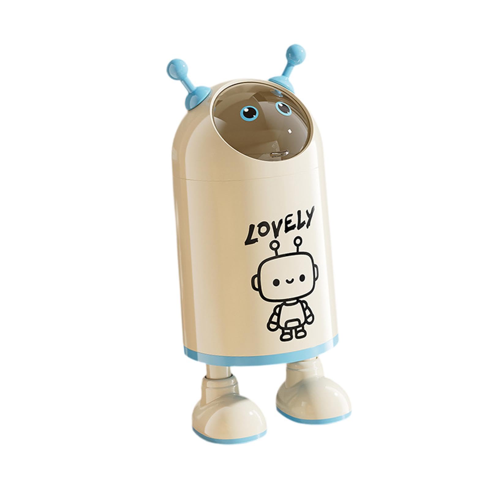 Mülleimer Tragbarer Müllbehälter Abfallkorb, Cartoon Mülleimer, Abfalleimer mit Niedlichem Design und Doppelstruktur Aus PP und PET für Kinderzimmer Badezimmer Wohnzimmer, Roboter