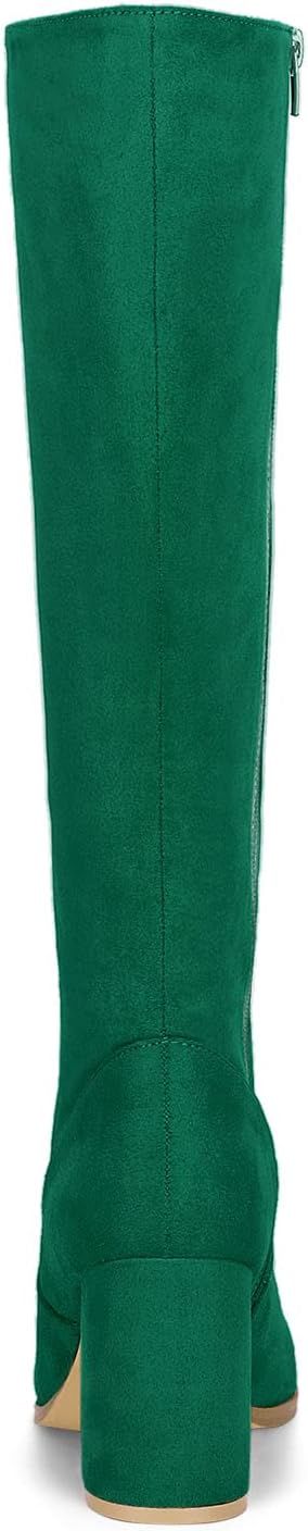 Allegra K Women's Side Zipper Chunky Heel Knee High Emerald Green Boots 6.5 M US - - Image 4