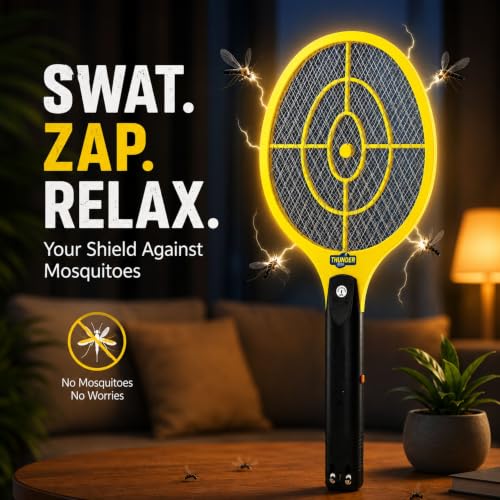 Image of HUNTER Rechargeable Mosquito Swatter Bat | Electric Mosquito Killer Zapper Racket | Shock Proof, Safe for Humans & Pets, Environment Friendly, Yellow (Pack of 1)
