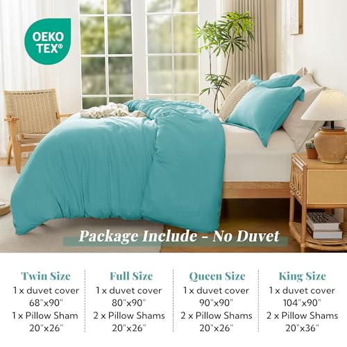 Image of MILDLY Duvet Cover King Ultra Soft Comforter Cover Set 3pcs, Aqua Blue | Washed Microfiber Cotton-Like, Breathable Comfort, Hidden Zipper, Corner Ties, OEKO-TEX Certified, Fade Resistant