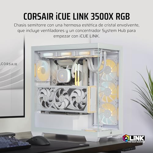 Miniatura 2 de CORSAIR iCUE Link 3500X RGB Media-Torre ATX Caja de PC - Cristal Templado Panorámico - Compatible Placa Base de Conexión Inversa - 3X Ventiladores CORSAIR RX120 RGB Incluidos - Blanco