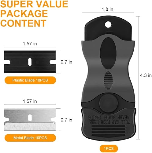 Miniatura 3 de Ainiv Raspador de hoja de afeitar, herramienta raspadora 2 en 1 con 10 cuchillas de metal y 10 cuchillas de plástico, rascador de limpieza