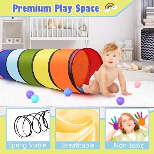 LATERN 180CM Spieltunnelzelt für Kinder, 46CM Runder Öffnung Babytunnel Bunter Pop-Up Kriechtunnel Zusammen Klappbares Zeltgeschenk für Jungen Mädchen Haustiere Spielen Drinnen Draußen Garten Spiel