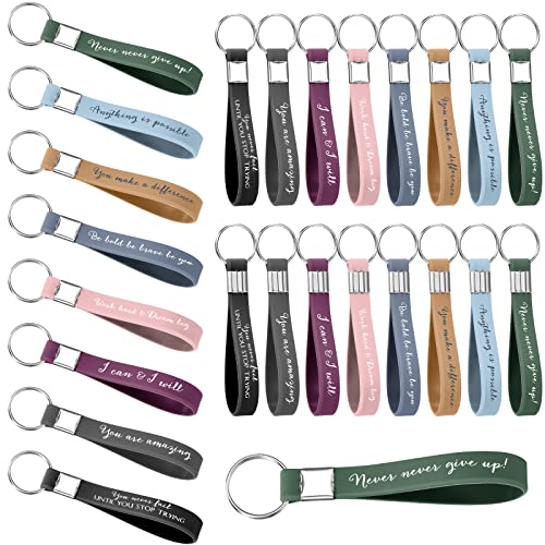 Image of Fumete 24 Pcs Inspirational Keychain Gift Employee Appreciation Gift for Women Motivational Key Rings Thank You Keychain(Classic Colors)