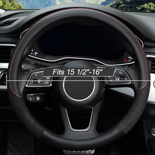 KAFEEK 16 inch Steering Wheel Cover, Black Microfiber Leather Viscose, Breathable, Compatible for F150 F250 F350 Ram 4Runner Tacoma Tundra Range Rover - Thumbnail 2