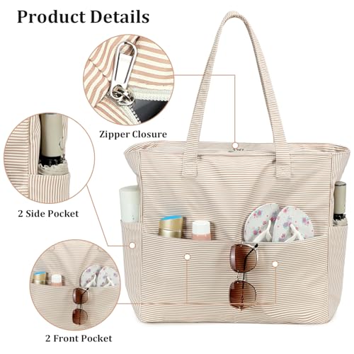 Image of LEDAOU Beach Bag Waterproof Sandproof Women Beach Tote Pool Bag with Zipper for Swim Gym Grocery Travel with Wet Pocket | Sandproof