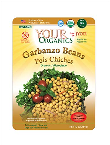 Your Organics Garbanzo Beans by Jyoti, 6 pouches of 10 oz each, Vegan, NON-GMO, Gluten Free, Vegetarian, Low Salt, BPA Free