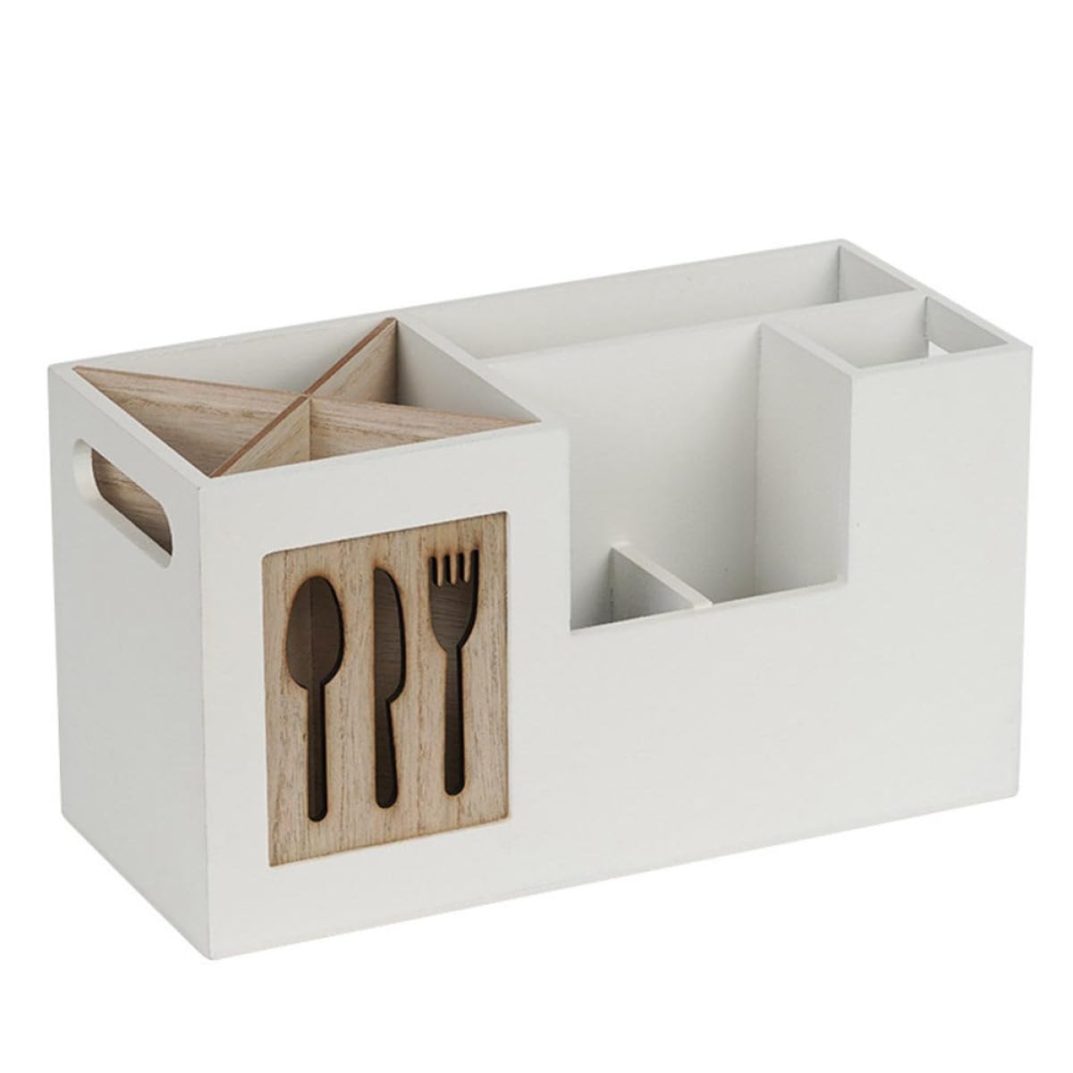 jojofuny Organisateur Cuisine Résistante aux Rayures en Bois Blanc Boîte de Rangement pour Ustensiles Cuisine pour Plan de Travail à Domicile
