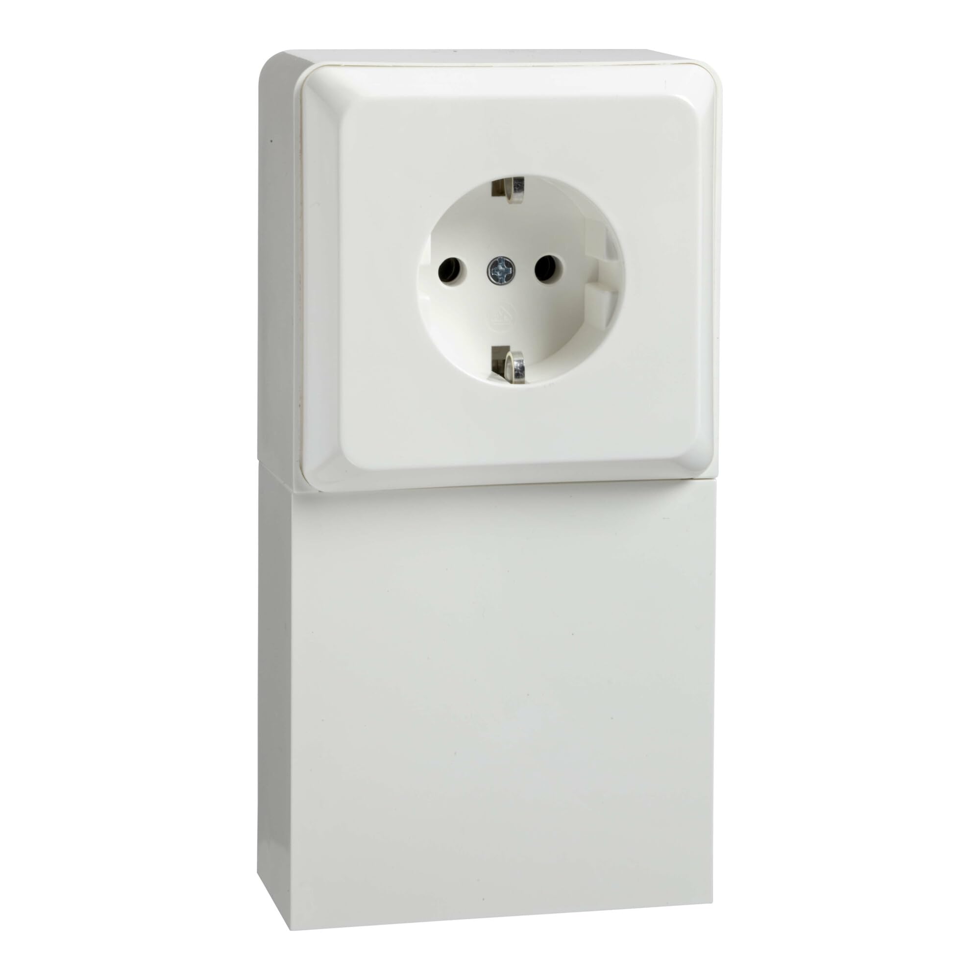 Schneider Electric Elso Schuko-Steckdose im Geräteträger mit Schachtauslass, 2-fach, 16A, Renovierung, Schraubklemme, reinweiss, Artikelnummer 515504