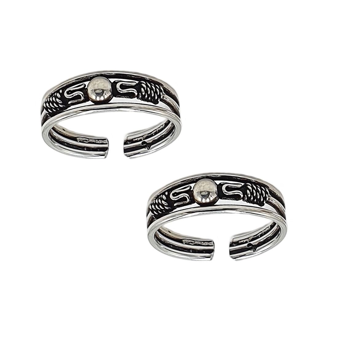 925 Sterling Silver (Chandi) Antique Round Designer Toe Rings/Bichiya For Women ~ Pack in 2 Pieces Set-image-8
