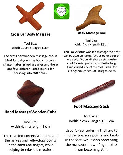 Lungcha OSDIISDJS-2 4 Types, 5 Piece Set Traditional Thai Massage Reflexology Wooden Stick Tool  thumb #4