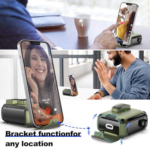 Image of RFUNGUANGO AirPods 2 Case with Lock Magnetic Lid Phone Stand, Olive Green