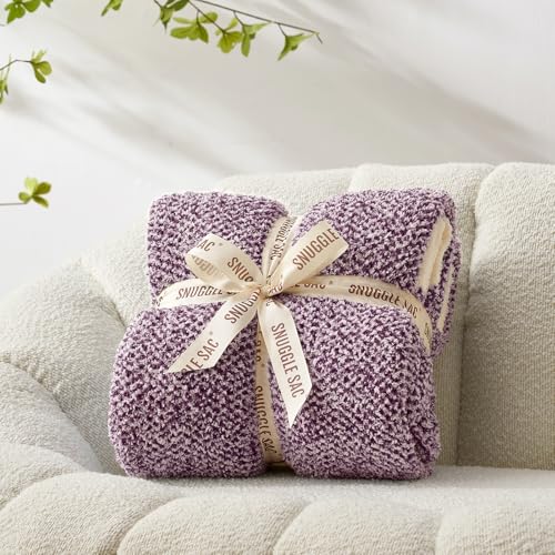 Image of Snuggle Sac Purple Throw Blankets for Couch, Super Soft Warm Blankets Cozy Knit Fuzzy Plush Lightweight Throws for Sofa, Bed,Living Room, Heather Purple, 50x60 inches