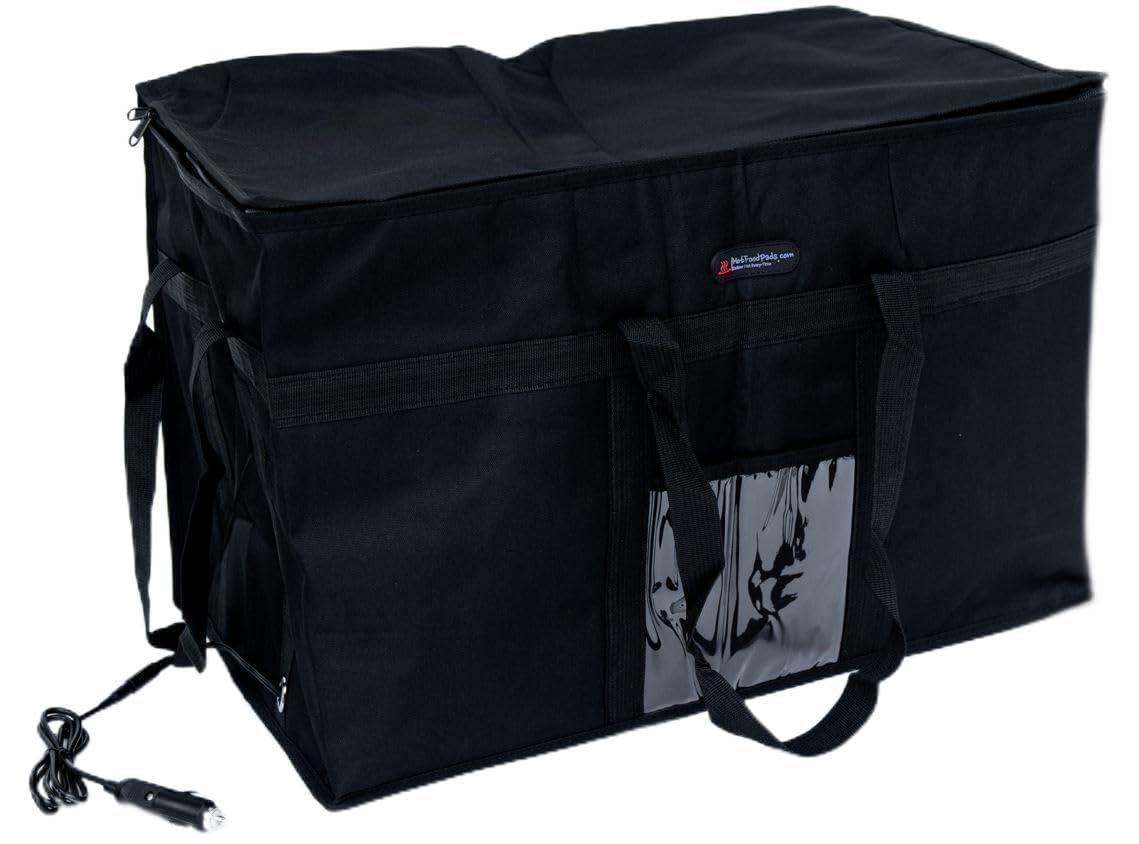 Heated Insulated Food Delivery Bag, XL Pizza Delivery Bags for Hot and cold Food,Commercial, Large Capacity Reusable Warming Bag, Black ((Insulated) Delivery Bag+ Heating Bag, 23x14)