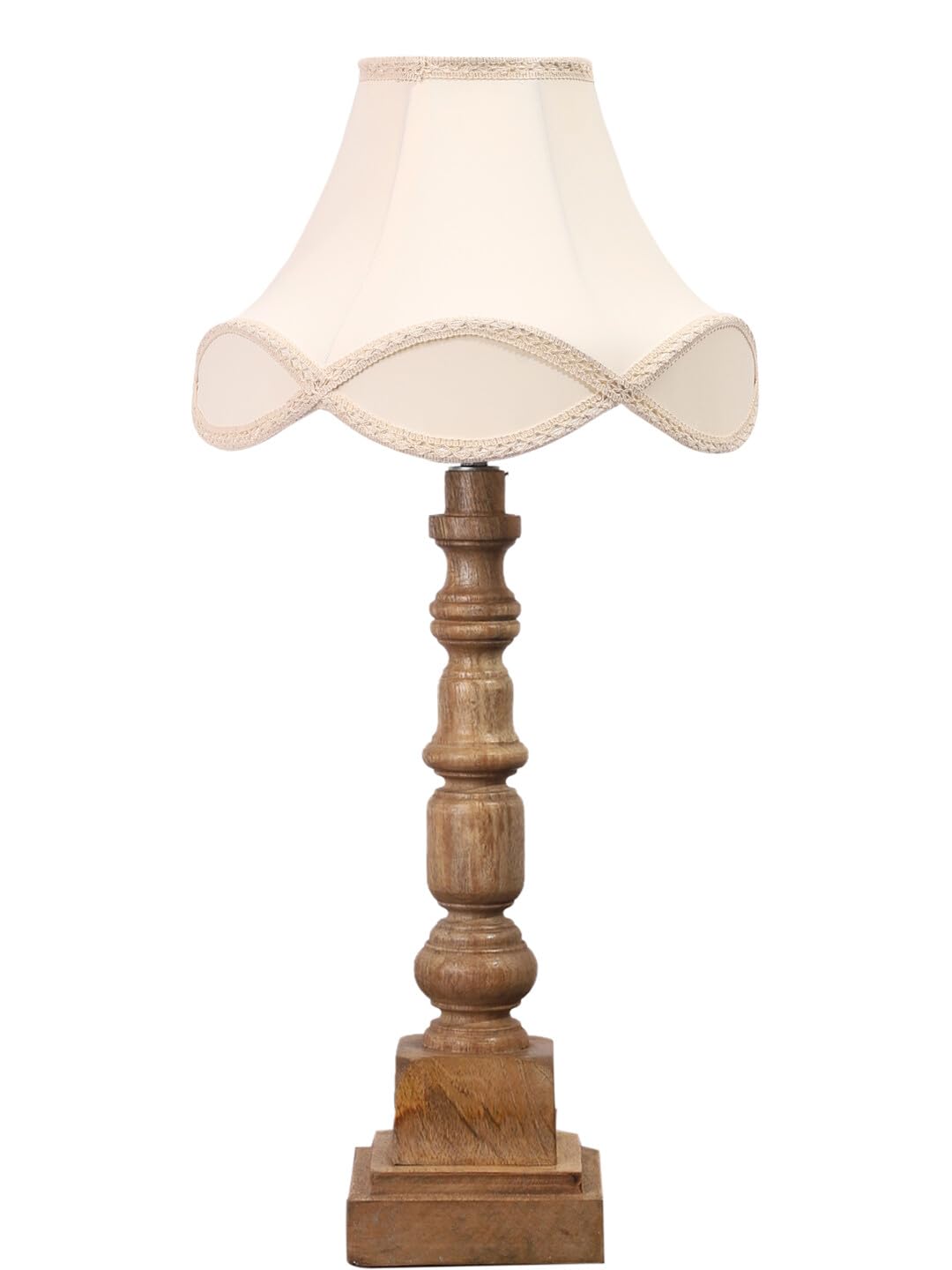 AMDHOME Off-White Cotton Vintage lamp with Wood Base ((12X12X23.25)-picture-31