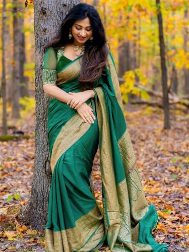 Image of Shasmi Women's Navy blue Banarasi Pure Kanjivaram Silk Saree Soft new ladies Design Wear Pattu Sarees 2026 Cotton Party Sari collections With Blouse Piece for Wedding sadi (KS-224)