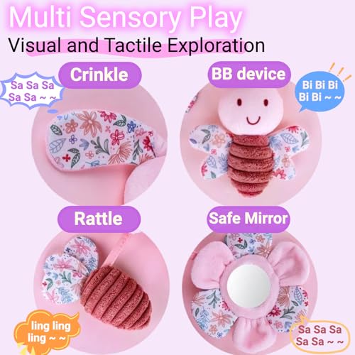 Image of Spiral Car Seat Toy for Babies 0-6-12 Months Girl, Stroller Hanging Baby Toys 0-3-4-5-6-7-8-9-12 Month Old Newborn Infant Toddler Rabbit Gifts Travel Carseat Mirror Crinkle Bunny Accessories