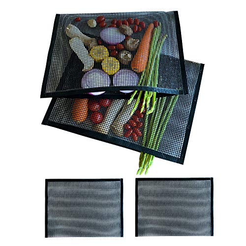 CCM : Non Stick BBQ Mesh Grill Bags, Reusable, High Temperature Resistance Barbeque Grill Bags for Outdoor Grill, Suitable for Electric, Gas or Charcoal Grill, Large Size 40x30cm, Set of 2