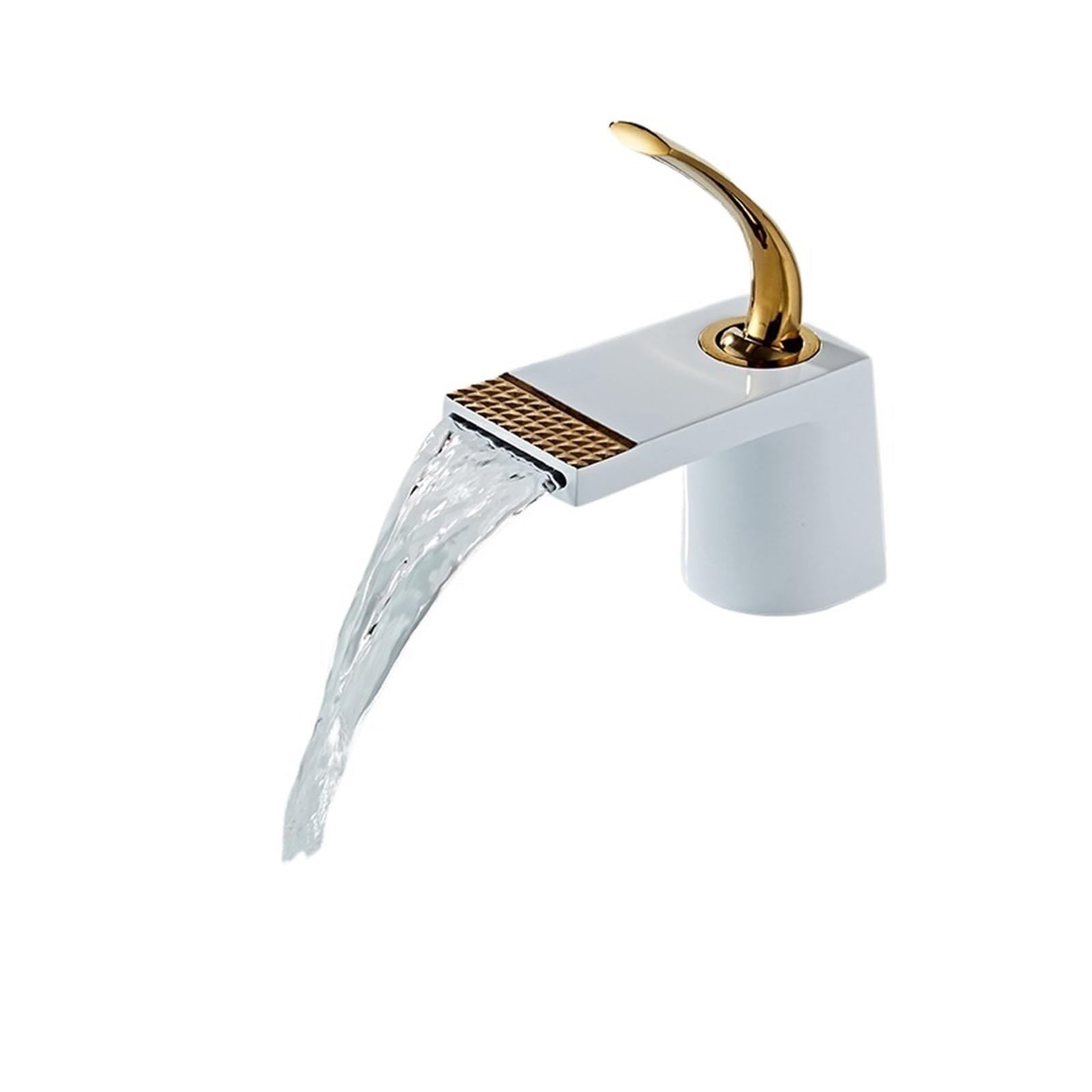 Soywim White And Gold Brass Waterfall Basin Sink Faucet, Black Gold Faucets Bath, Hot Cold Water Mixer Vanity Tap Deck Mounted Washbasin Taps,High-Pressure Resistant(White And Gold)