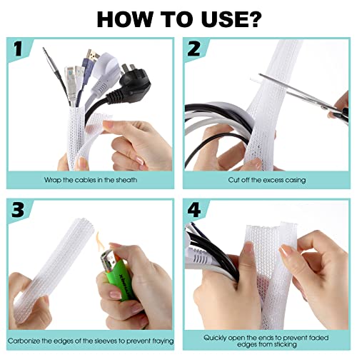 image for AGPTEK White Cable Sleeve Cover, 6.6ft - 1.2inch Cord Management Syste