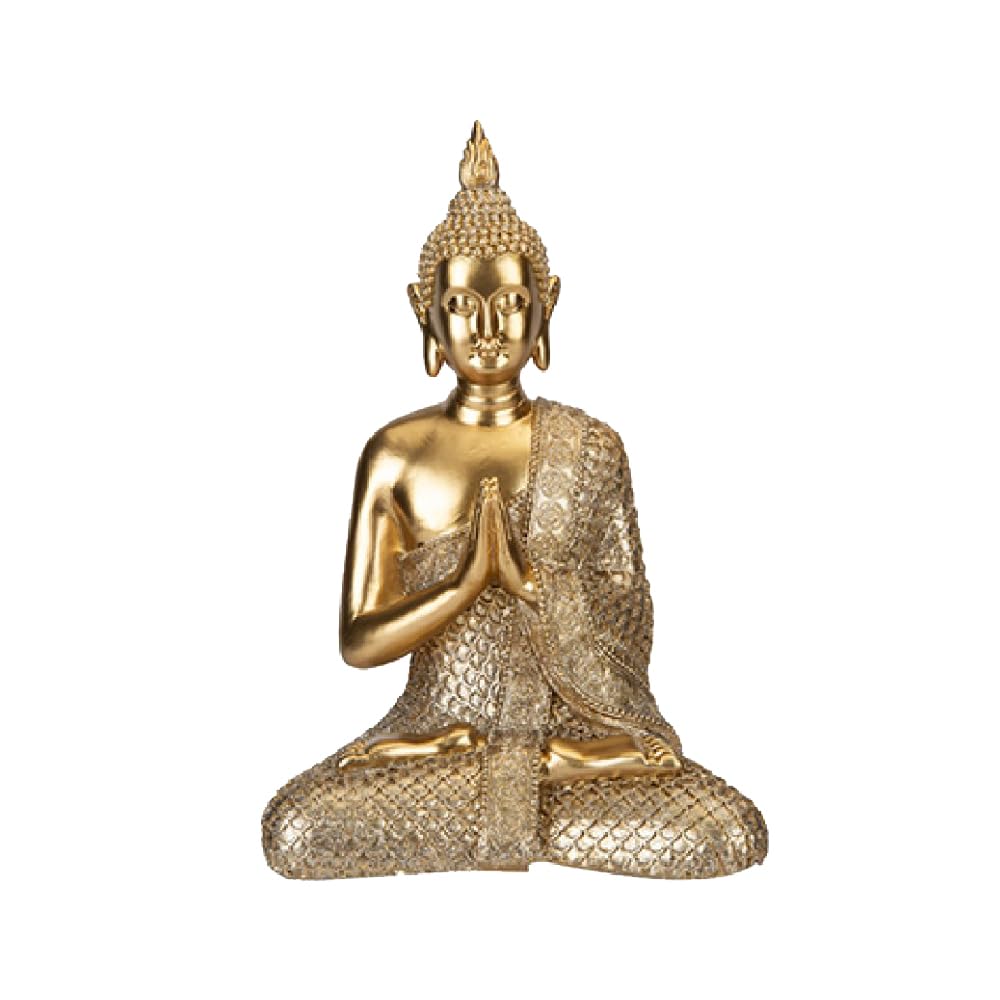 JMS we create smile - AURA GOLDEN BUDDHA STATUE| 30 CM | Gold Finish | Decorative Sculpture | Resin Figurine Symbol of Calm and Mindfulness for Table, Shelf or Spiritual Home Décor - (Large)