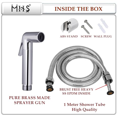 Image of MHS High Pressure Jet Spray for Toilet | Health Faucet Set with Hand Shower Gun & 1M SS Hose Pipe | Bathroom Toilet Jet Spray for Hygiene Cleaning | Toilet Gun for Western Toilet (Aquajet Pro Brass)