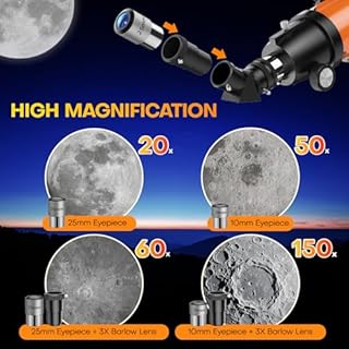 USCAMEL Telescope for Adults High Powered: 90mm Astronomical Portable Refractor for Beginners Kids 8-12 - Tripod & Phone Mount for Travel Stargazing Photography (Orange)