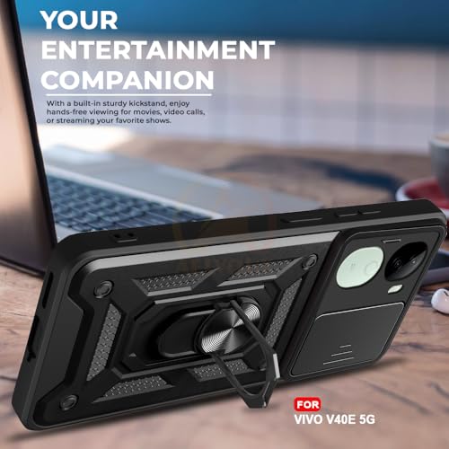 Image of Armor Bumper Back Cover Case for Vivo V40E 5G / iQOO Z9S 5G | Rotating Camera Cover, Ring Holder & Kickstand | Heavy Duty & 360 Degree Protection Vivo V40E 5G / iQOO Z9S 5G Back Cover (Black)