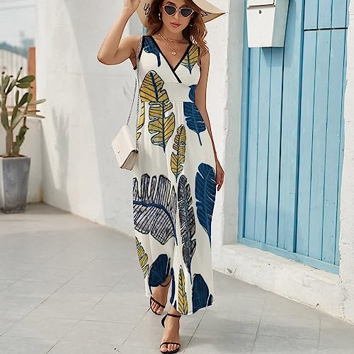 Robe longue d'été sans manches femme robe maxi col V de plage - 5