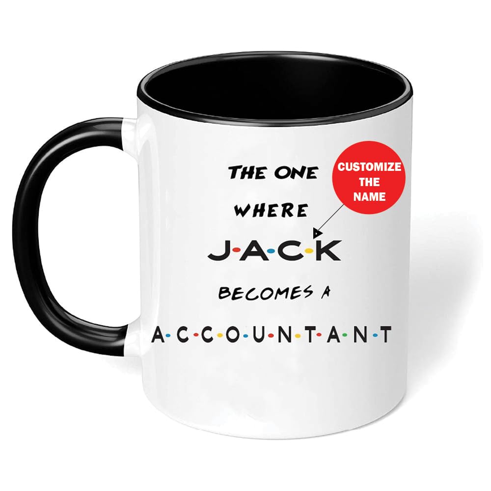 Accountant Mug - Customize with Their Name - Black Ceramic Coffee Cup for Accountant, Accounting Student, or Teacher - Auditor Cup - Appreciation for Finance Professionals