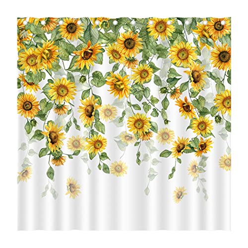 Juirnost Summer Sunflowers Shower Curtain for Bathroom - Autumn Farmhouse Green Leaves Floral Countryside Decor - Country Rustic Flowers for Bathtub with 12 Hooks 72x72