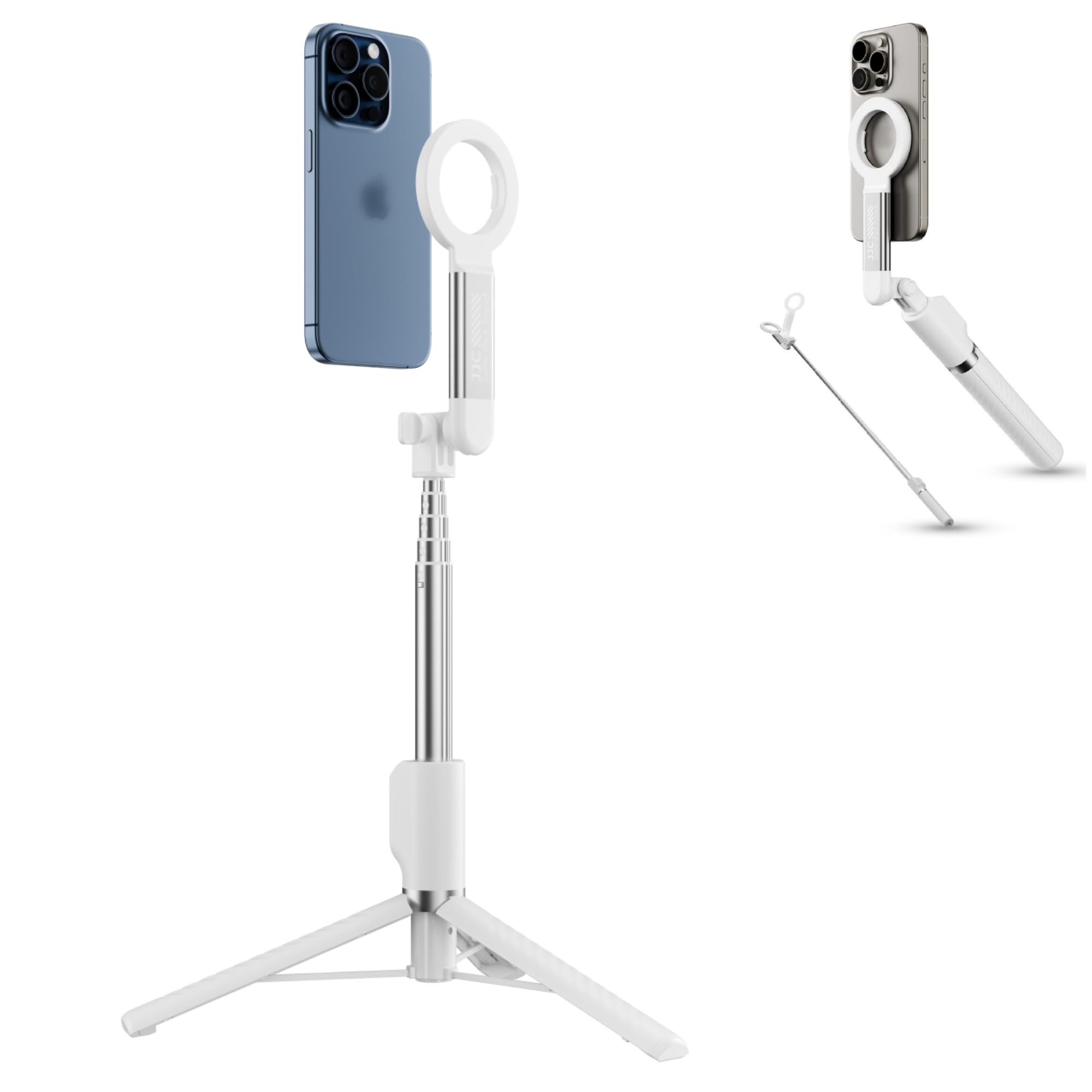 Perche à selfie magnétique pour téléphone portable avec télécommande rechargeable et support de trépied pour téléphone avec 2 griffes, trépied portable pour selfies en plein air, voyage, streaming en