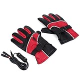 Acouto 12V Motorcycle Heated Gloves Liners Winter Warm Gloves Waterproof Windproof for Outdoor Hunting Ski Racing(red)