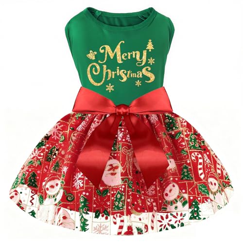 Blzedim Dog Outfit Sparkly Pet Holiday Tulle Dress Dog Dress Pet Dress with Bow Puppy Sundress for Small Dogs Cat Clothes (Christmas Large)