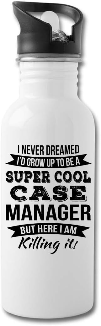 Funny Case Manager Gifts Water Bottle For Men Women New Job Appreciation 20 fl oz Bottle Silver