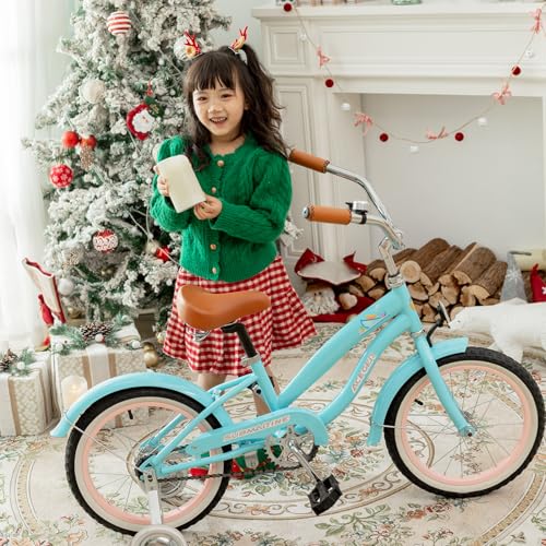 Image of ACEGER Girls Beach Cruiser Bike for Kids 5-13 Years Old, 16 inch 18 inch 20 inch 24 inch Single Speed Kids Bicycle Included Coaster Brake, Front and Rear Reflectors, 24 inch 7 Speeds with Dual Brakes