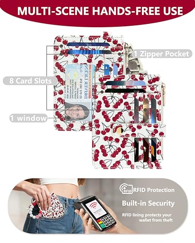Image of Wristlet Wallet for Women, Keychain Wallet with AirTag Holder | 9 card slots,ID window & zipper pocket,RFID,beaded wrist strap and compact design for travel,shopping and daily carry.