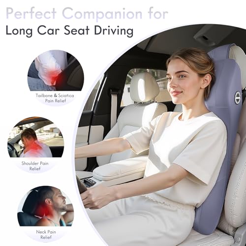 Image of FLORICH Integrated Car Seat Lumbar Support Pillow & Car Neck Pillow Memory Foam Back Cushion for Driving Car Seat Back Support Pillow for Car Seats Driver Back Neck Sciatica Pain Relief Cushion, Blue