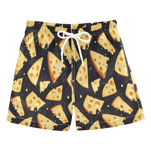 Boys Swim Trunk Quick Dry Cheese Wedges on Dark Board Shorts Swimwear 6-12T