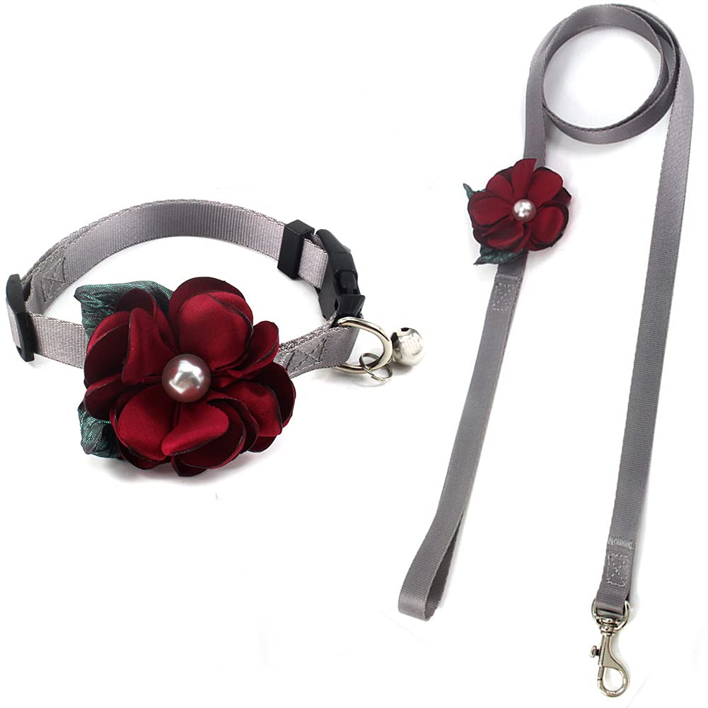 PETFAVORITES XS Female Dog Collar - Detachable Flower Cat Collar for Girl Cats with Bell Pearl Pistil Green Leaf - Soft Nylon Collar for Extra Small