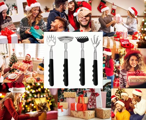 Image of Yeipis 4Pcs Different Back Scratcher Extendable Back Massager Tool with Rubber Handles, Metal Portable Telescoping Back Scratcher, Stocking Stuffers for Men Women Christmas Gift (Black)