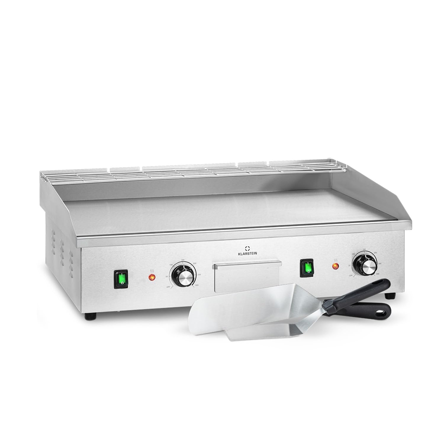 Klarstein Barbecue Electrique de Table, Plancha Electrique Exterieur, Grill Electrique Antiadhésive Amovible, Affichage LED et 2 Spatules, Acier Inoxydable pour Camping et Restaurant, 200W (Argent)