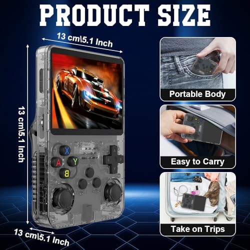WDKXCN R36s Console de jeu portable rétro R36s avec carte TF 64 Go, écran 3,5 pouces, système Linux, console de jeux portable rétro, 3500 mAh, noir, plus de 15 000 jeux classiques intégrés – Image 3
